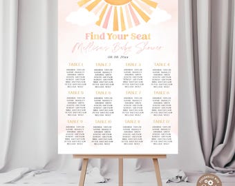 Editable A Little Ray of Sunshine Seating Chart. Sunshine Baby Shower Table Poster. Sun Baby Shower Seating Plan. Boho Sun Baby Shower.