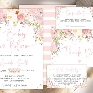 Editable Baby Shower Invitation Set. Baby in Bloom Baby Shower Invite. Electronic Girl Baby Shower Invite. Floral Baby Shower. Blush Pink.
