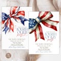 Editable 4th of July Party Invitation With Red White and Blue Coquette Bow. Independence Day Party Invitate. Summer Picnic BBQ Backyard. product logo