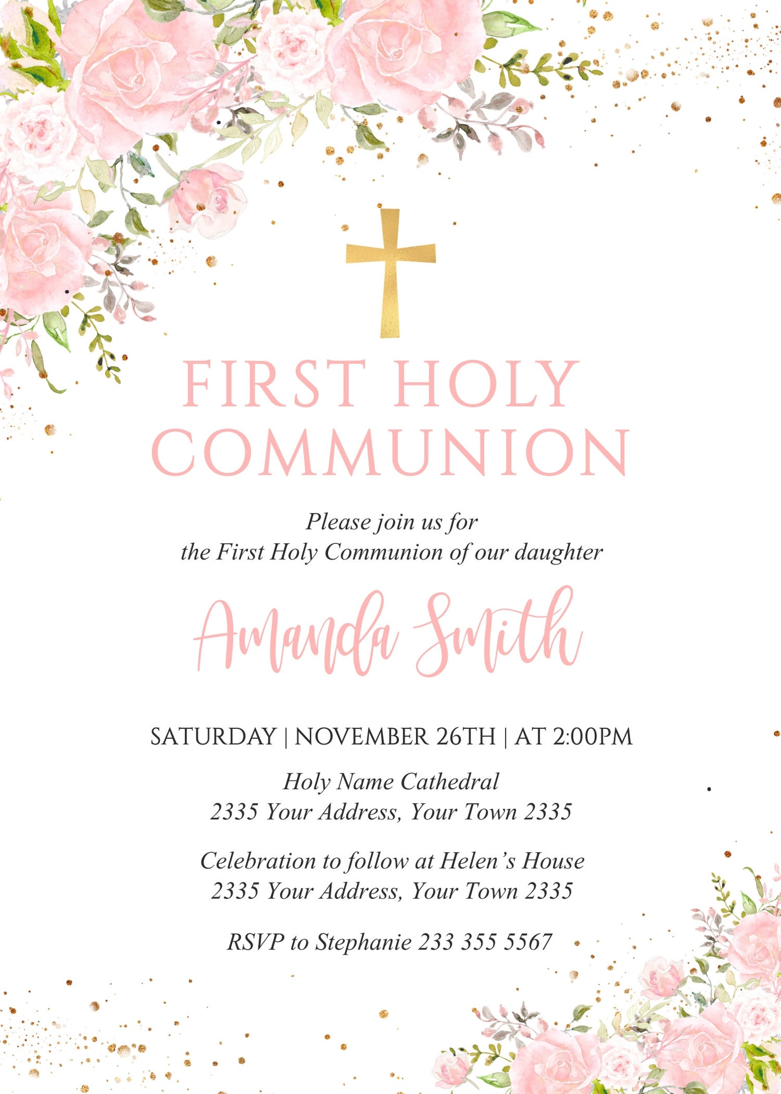 Editable First Holy Communion Invitation. Girl First Communion - Etsy Australia