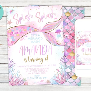 Editable Mermaid Birthday Party Invitation. Mermaid Birthday Invitation. Mermaid Party. Mermaid Invite. Under the Sea Birthday Party.