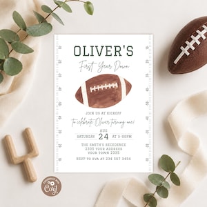 Editable Football First Birthday Invitation, Boy Sports Theme Digital Template, First Year Down Game On