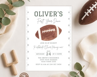 Editable Football First Birthday Invitation, Boy Sports Theme Digital Template, First Year Down Game On