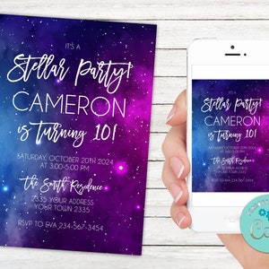 Editable Galaxy Birthday Invitation. Stellar Party Invitation. - Etsy