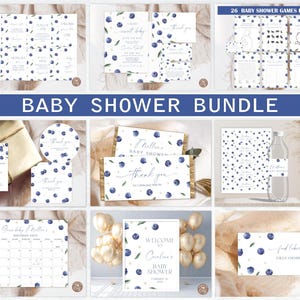 Editable Blueberry Baby Shower Bundle. Berry Sweet Baby Shower Set. Blueberries Party. A Berry Sweet Baby Is On The Way Baby Shower Games.