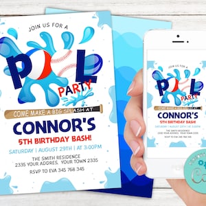 Summer Pool Baseball Party Invitation. Sports Pool Birthday Party. Pool Party Birthday. Boy Sports Summer Birthday Invite. Any age.