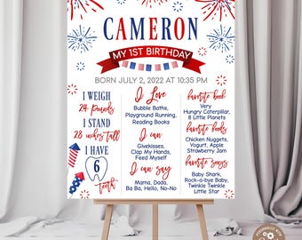 4th of July First Birthday Milestone Poster, Firecracker Theme (Editable Digital Download). 1st Firecracker Invitation. Stars and Stripe.