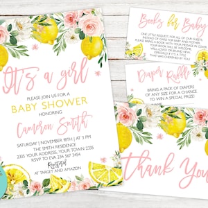 Editable Lemon Baby Shower Invitation. Floral Lemon Baby Shower. Lemonade Baby Shower. Summer Shower. Citrus Baby Shower Invite. Full set.