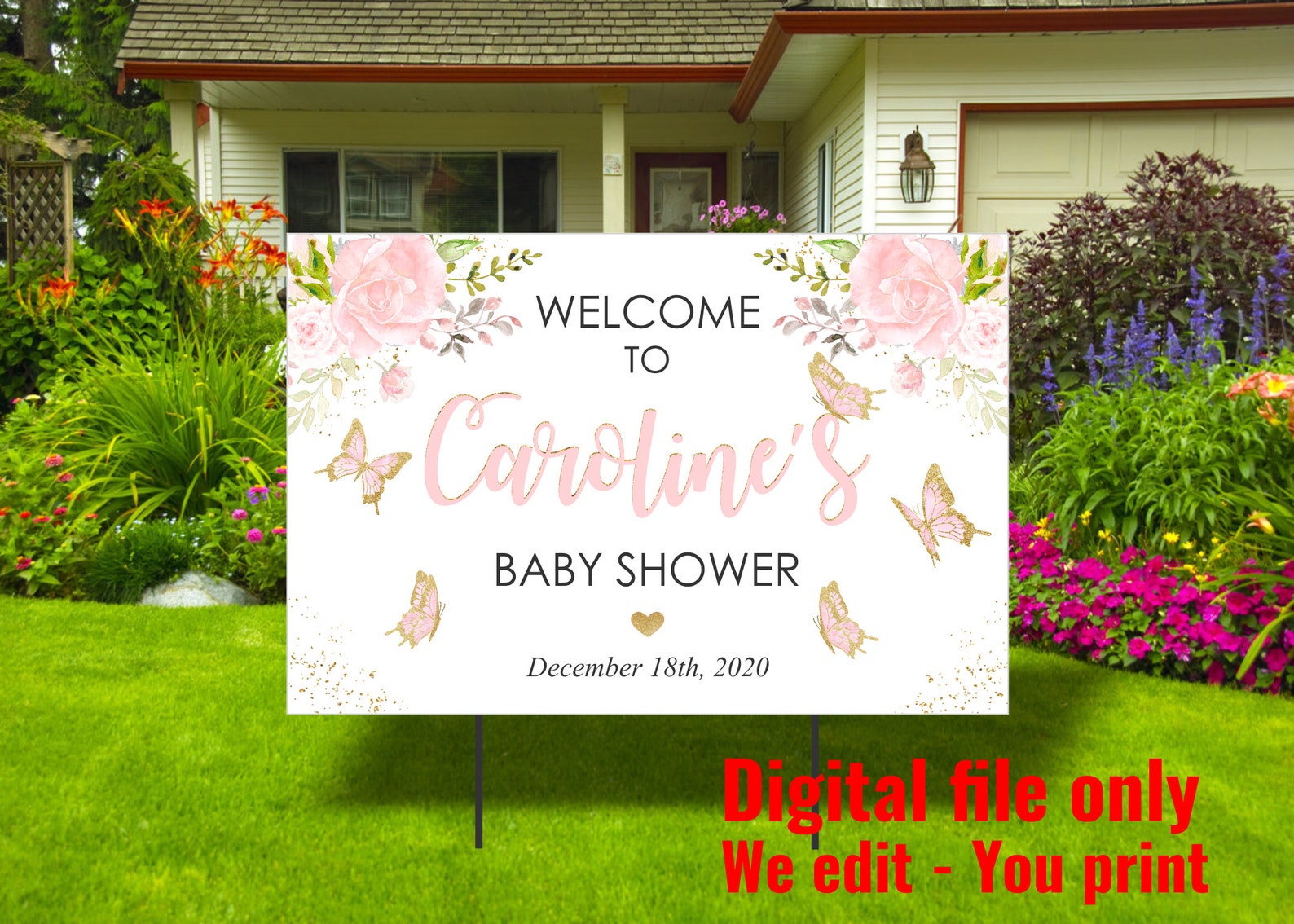 Baby Shower Yard Sign. Gold Pink Butterfly Yard Sign. Baby Etsy
