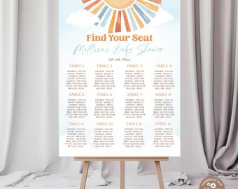 Editable Here Comes the Son Baby Shower Seating Chart. Sun and Rainbow. Sunshine Baby Shower Table Poster. Sun Sprinkle Seating Plan.
