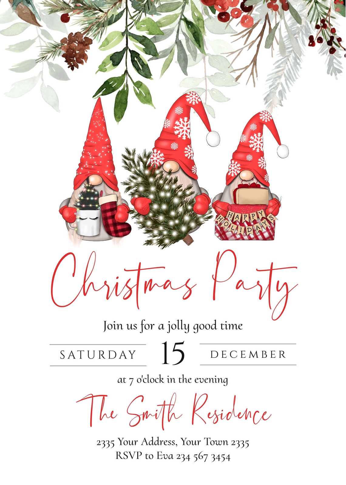Editable Scandi Gnomes Christmas Party Invitation. Gnome Etsy