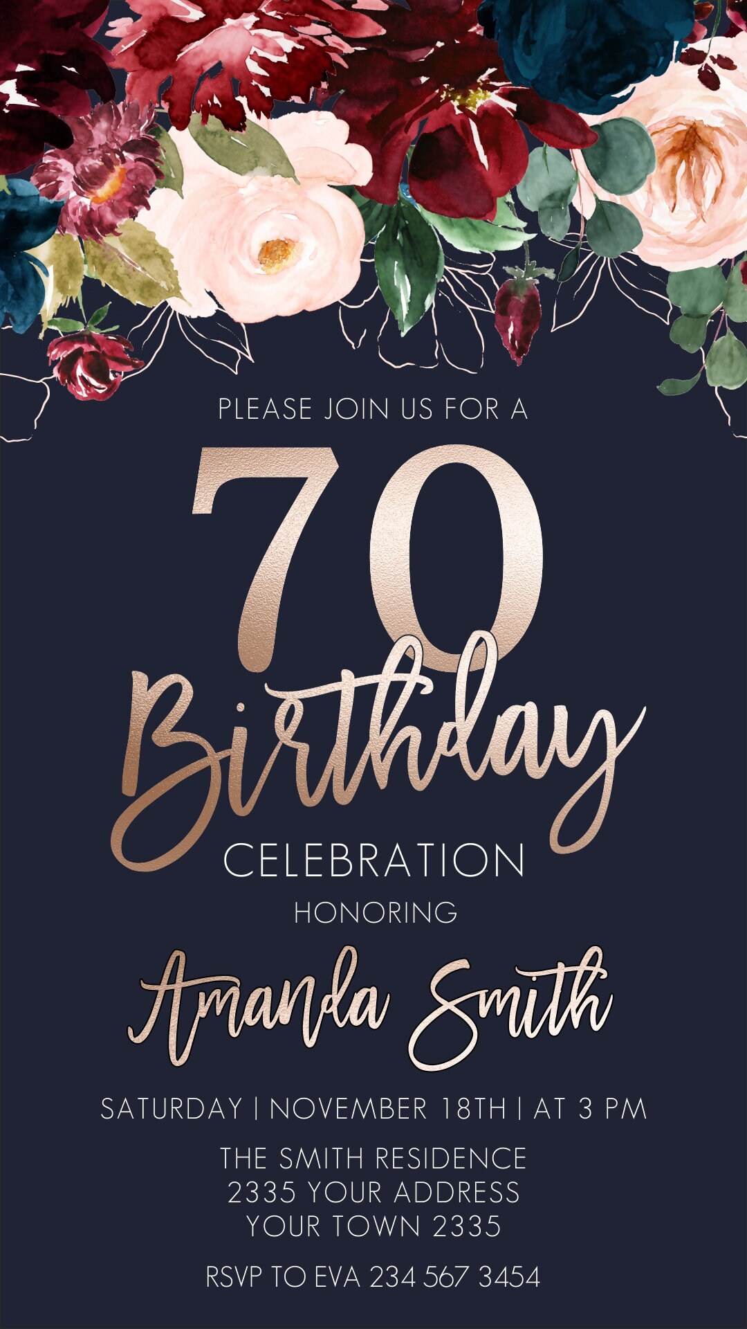 Electronic 70th Birthday Invitation. Editable Birthday Etsy