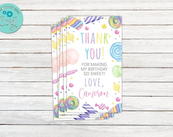 INSTANT DOWNLOAD Candy Birthday Thank You Card, Sweet Shoppe Thank You ...