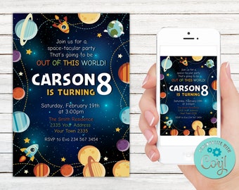 Editable Planet Birthday Invitation, Outer Space Theme (Digital)