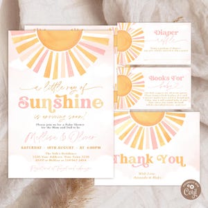 Editable A Little Ray of Sunshine Invitation Set. Sunshine Baby Shower Invitation Bundle. Sun Baby Shower Invite.  Boho Sun Baby Shower.