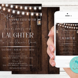 Editable Rustic Rehearsal Dinner Invitation. The Night Before Invitation. Before Happily Ever After. Wedding rehearsal dinner invitation.