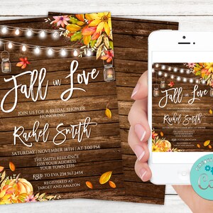 Bearbeitbare rustikale Herbst Brautdusche Einladung mit String Lights