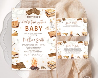 Editable S'more Baby Shower Invitation, Backyard Camping Bonfire Party Invite (Digital), Friends Bonfire Party