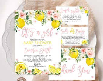 Editable Lemon Floral Baby Shower Invitation (Digital)