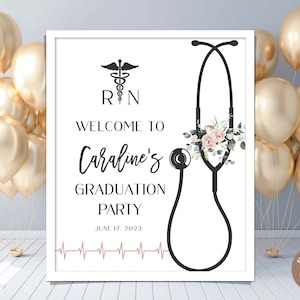 Editable Nursing Graduation Welcome Sign. Registered Nurse. Floral RN Welcome Sign. Licensed Vocational Nurse. Black & White Welcome Sign.