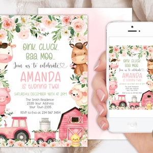 Bearbeitbare Bauernhof Geburtstagseinladung. Mädchen Barnyard Geburtstag. Party Animal Geburtstagseinladung. Bauernhof Tiere. Mädchen Bauernhof Party. Digitale Datei.