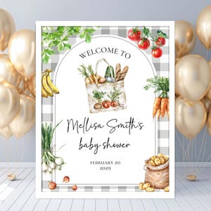 Bearbeitbares gewachsenes Babyparty-Willkommensschild. Farmers Markt Babyparty Willkommensschild. Lokal gewachsen. Farmer's Market Gender Neutral Willkommensschild