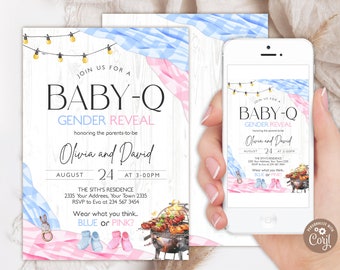 Editable BabyQ Gender Reveal Invitation, Backyard BBQ Invite (Digital)
