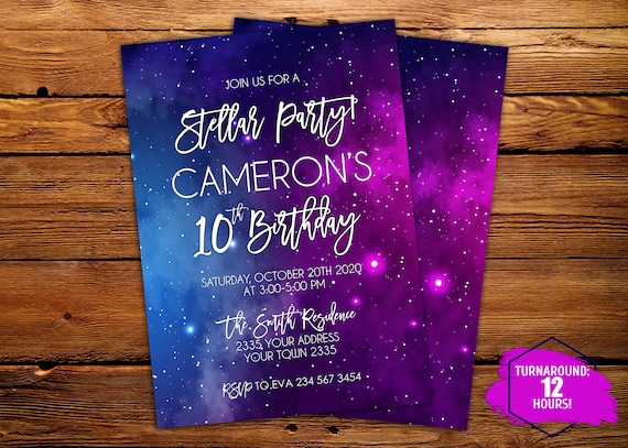 Galaxy Birthday Invitation.Stellar Party Invitation.Galaxy | Etsy