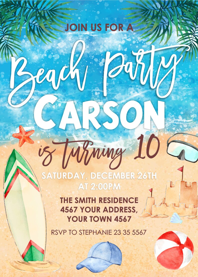 Beach Party Invitations. Beach Birthday Party Invitations. Etsy