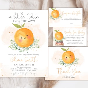 Editable Little Cutie Baby Shower Invitation Set. A Little Cutie is on the Way Invite. Citrus Baby Shower Invitation. Clementine Baby Shower