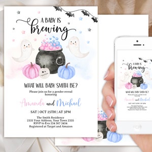 Editable Halloween Brewing Baby Shower Invitation. A Baby is Brewing. Halloween Gender Reveal Invite. Boo-y or Ghoul Beer Baby Shower.