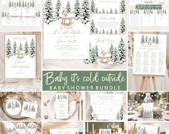 Winter Woodland Cradle Baby Shower Bundle, Spruce Design (Editable Digital)