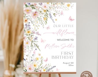 Editable Wildflower First Birthday Welcome Sign (Digital), One Little Wildflower 1st Birthday Party