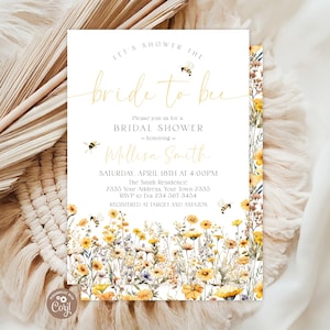 Bride to Bee Bridal Shower Invitation Template, Floral Bee Wedding Shower Invite