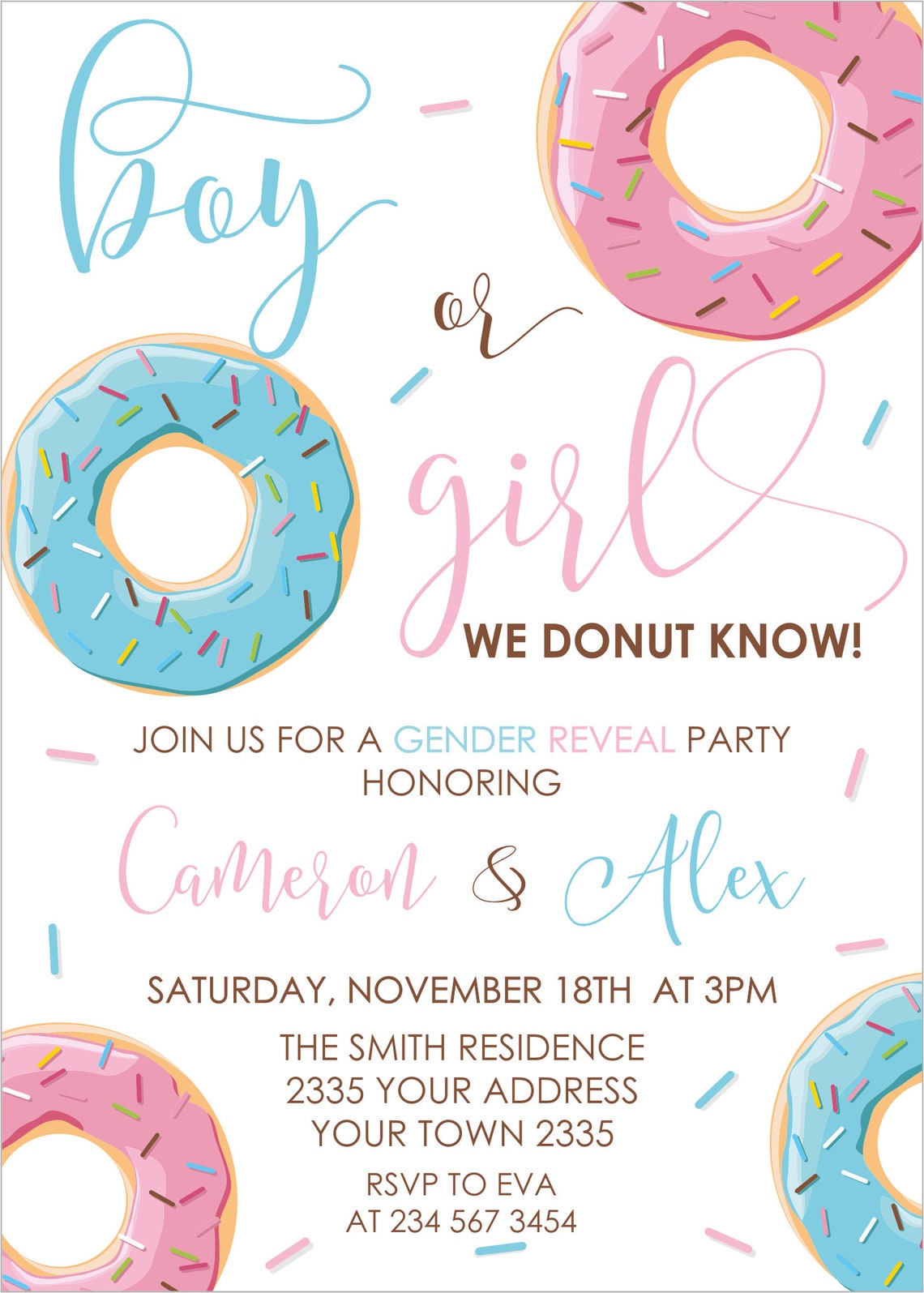 Donut Gender Reveal Invitation. Boy or Girl Baby Shower. Pink Etsy