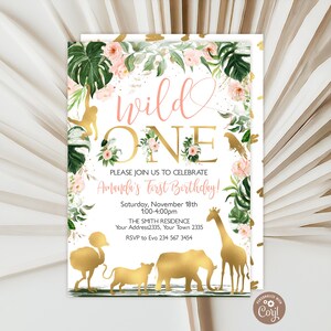 Editable Safari Birthday Invitation. Wild One Birthday Invitation. Girl First Birthday Safari Party. Jungle 1st Birthday Invite (Digital).