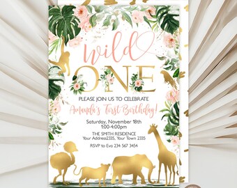 Editable Safari Birthday Invitation. Wild One Birthday Invitation. Girl First Birthday Safari Party. Jungle 1st Birthday Invite (Digital).