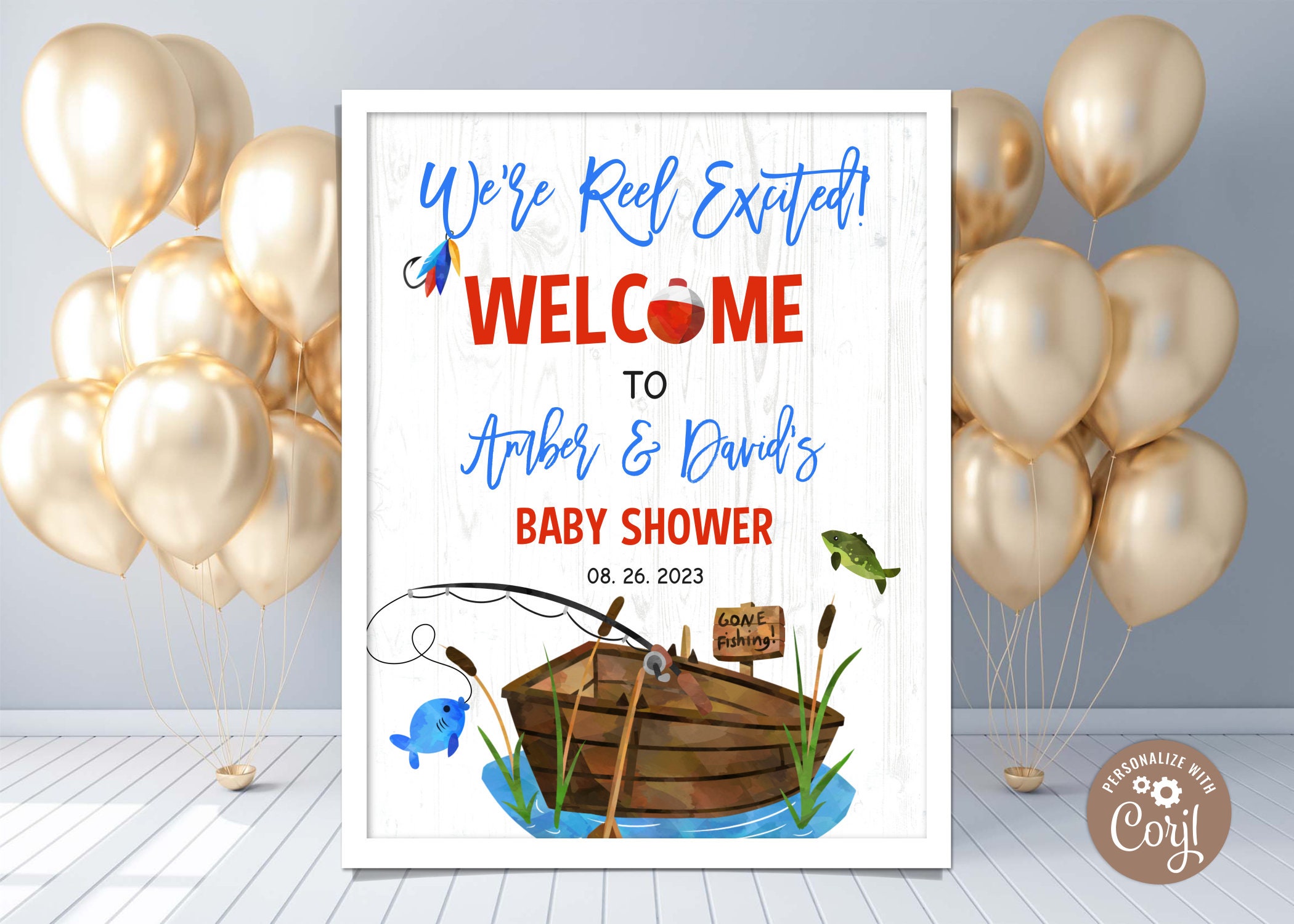 Fishing Baby Shower Decorations for Boy, Gone Fishing Baby Shower  Decorations, Blue Green Brown Balloon Arch with a Little Fisherman Is On  The Way