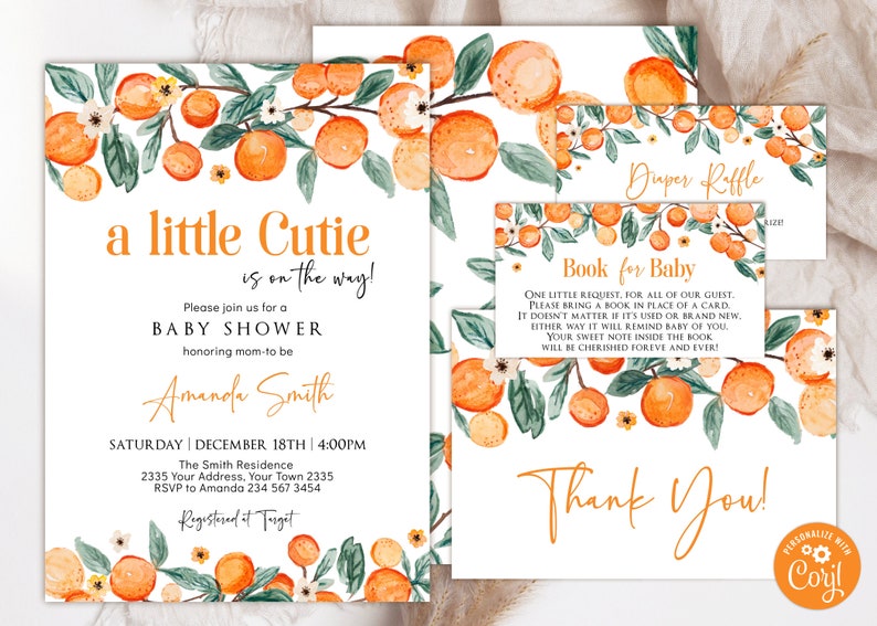Editable Little Cutie Baby Shower Invitation Set. A Little Etsy
