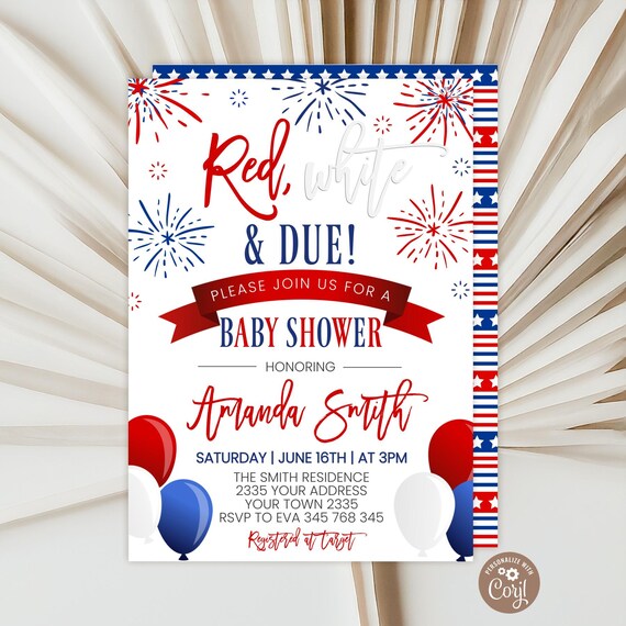 Red, White & Due Baby Shower Invitation, Patriotic Invite (Editable Digital Item)