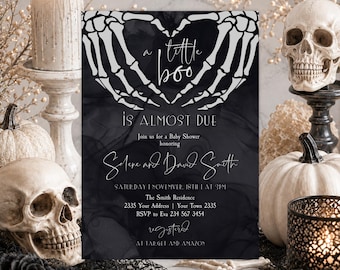 Editable Gothic Halloween Baby Shower Invitation Set, A Little Boo Spooky Halloween (Digital)
