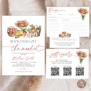Editable She&#39;s Fresh Off The Market Bridal Shower Invitation Set. Farmers Market Bridal Shower. Rustic Bridal Shower. She&#39;s Off The Market.