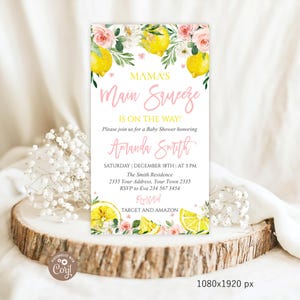 Lemon Floral Baby Shower Invitation, Mama's Main Squeeze (Editable Digital Item) Floral Lemon Baby Shower. Summer Shower. Lemon Baby Shower.