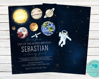 Editable Planet Birthday Invitation. Outer Space Invitation. Space Birthday. Space Themed Birthday Party Invite. Planets Stars invitations.