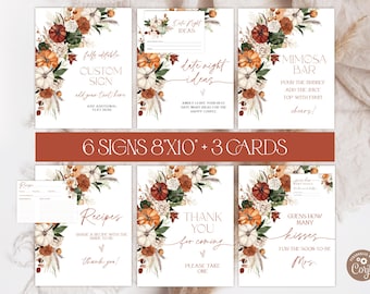 Editable Fall in Love Bridal Shower Signs Bundle (Digital), Pumpkin Bridal Shower Signs. Autumn Floral Brunch
