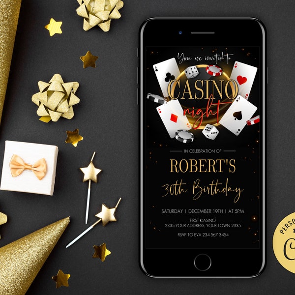 Editable Casino Birthday Invitation. Poker Birthday invitation.  Casino Night Invite. Casino Retirement Party. Ace Plying Cards. Poker Party