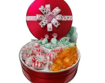 Gorgeous heart tin filled with delicious Sugar Free Candy &/or fresh premium nuts