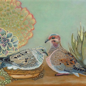 Mourning Dove Pair 9 x 12 Giclee, matted Art Print, Backyard birds, Bird Art, Pacific Northwest Birds, Dove Art, Dove Painting, Dove print