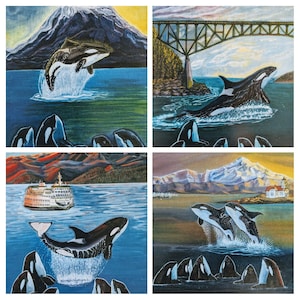 Tokitae Orca Fundraiser for her family Southern Residents J,K,L Pod/ 5 Orca Art Cards  to Remember Tokitae