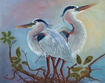 Great Blue Heron Fine Art, 11 x 14 Fine Giclee Print, Heron Art, Coastal Wall Art, SeaBird Art